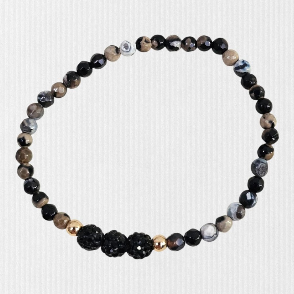 Black & Gold Beaded Stretch Bracelet Accent Beads Fits 6 1/4